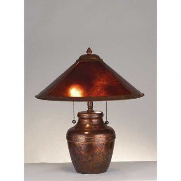 Copper Amber Mica Crock Vase Table Lamp