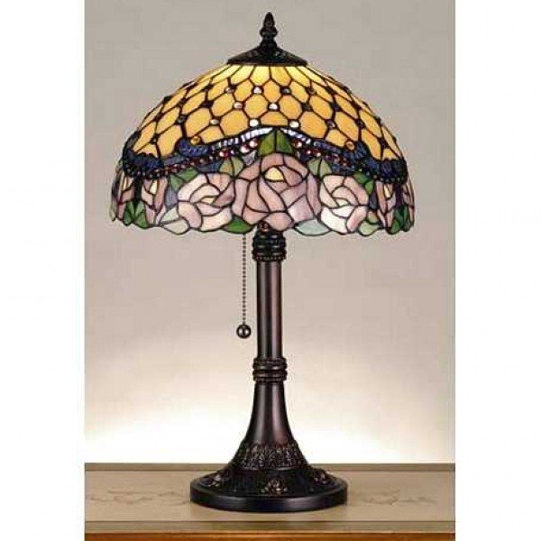 Jeweled Rose Tiffany Stained Glass Table Lamp
