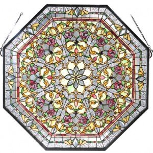 Floral Motif Tiffany Stained Glass Window Panel
