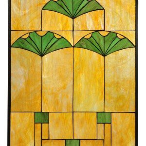 Ginkgo Yellow Green Art Glass Window Panel