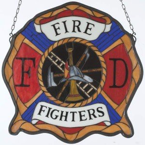 Fireman's Badge Tiffany Stained Glass Window Panel