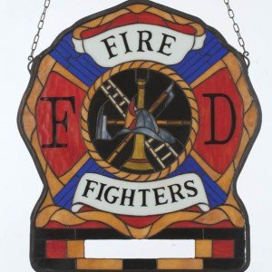 Fireman's Badge Customized Tiffany Stained Glass Panel