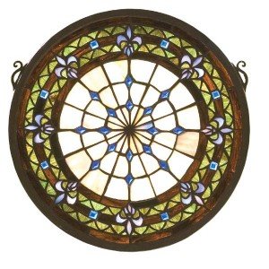 Fleur-De-Lis Medallion Tiffany Stained Glass Window Panel