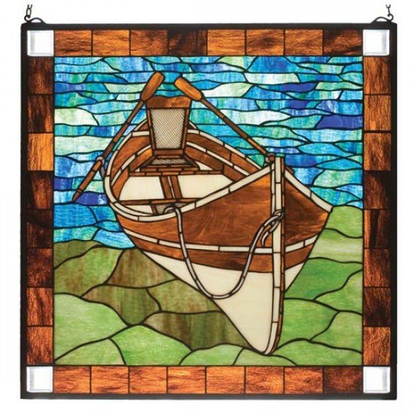 Beached Guideboat Tiffany Stained Glass Window Panel