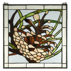Square Pine Cone Tiffany Stained Glass Panel
