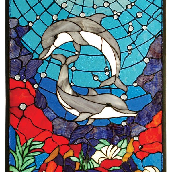 Dolphin Dance Tiffany Stained Glass Window Panel