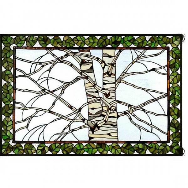 Birch Tree Winter Snow Stained Glass Panel