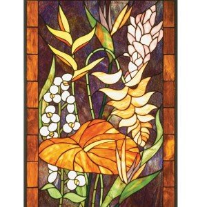 Tropical Flowers Tiffany Stained Glass Window Panel