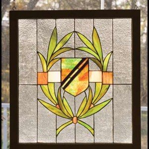 Shield Wood Framed Tiffany Stained Glass Panel