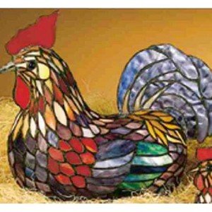 Large Rooster Tiffany Stained Glass Accent Lamp