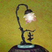 Cherub On Swing Tier Glass Accent Lamp