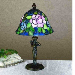 Rosebush Tiffany Stained Glass Mini Accent Lamp
