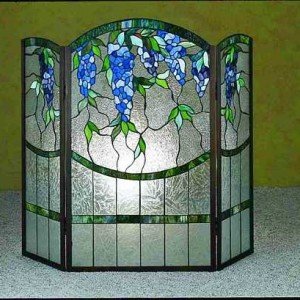 Blue Wisteria Tiffany Stained Glass Fireplace Screens