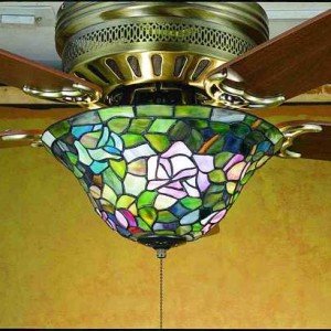 Rosebush Tiffany Stained Glass Ceiling Fan Light