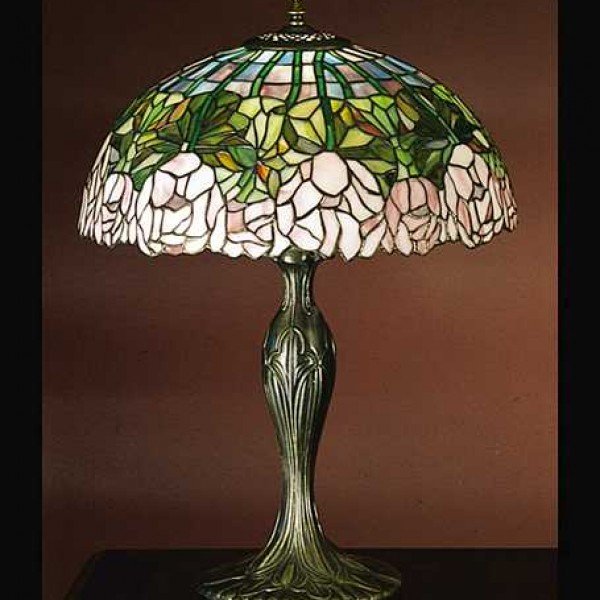 Cabbage Rose Tiffany Stained Glass Table Lamp