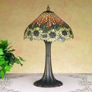 Wicker Sunflower Tiffany Stained Glass Table Lamp