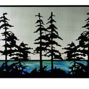 Tall Pines Tiffany Stained Glass Fireplace Screens