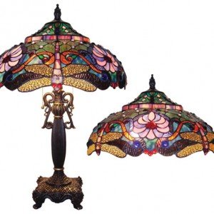 Floral Dragonfly Tiffany Stained Glass Table Lamp