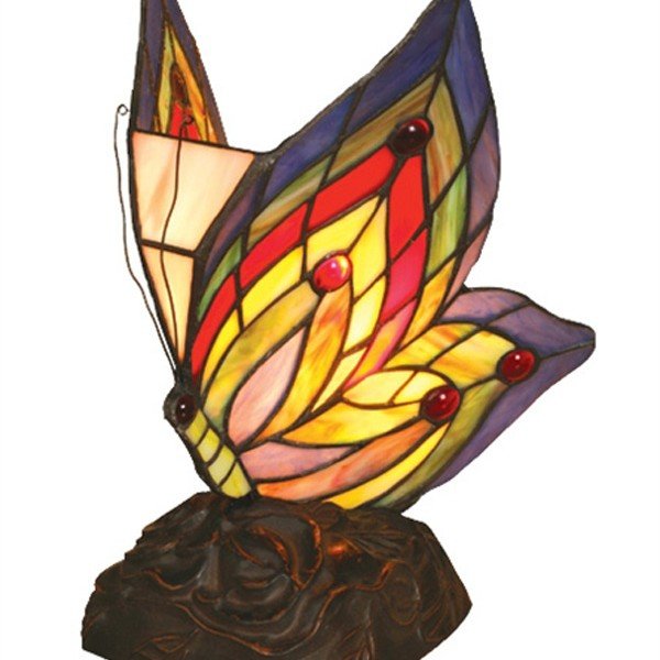Jeweled Butterfly Tiffany Stained Glass Accent Lamp