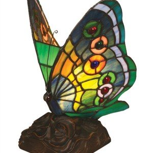 Green Butterfly Tiffany Stained Glass Accent Lamp