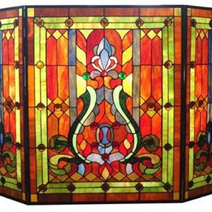 Victorian Tiffany Stained Art Glass Fireplace Screens