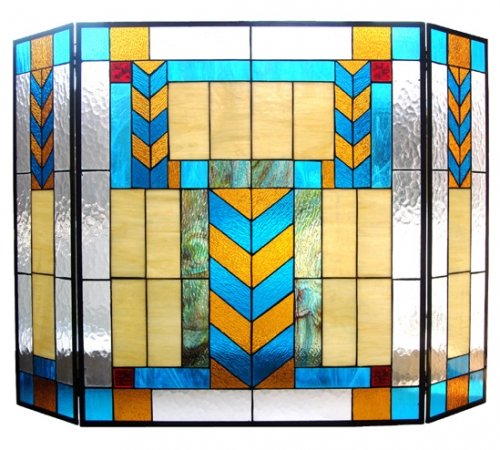 South Western Tiffany Stained Glass Fireplace Screen