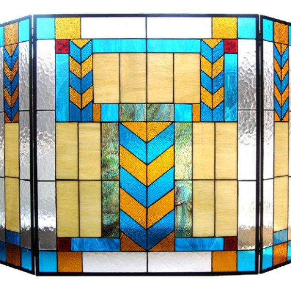 South Western Tiffany Stained Glass Fireplace Screens