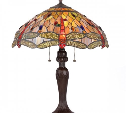 ANISOPTERA PURITY Dragonfly Tiffany Stained Glass 3 Light Table Lamp