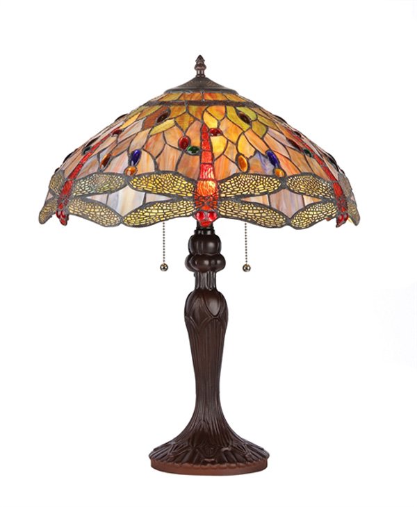 ANISOPTERA PURITY Dragonfly Tiffany Stained Glass 3 Light Table Lamp
