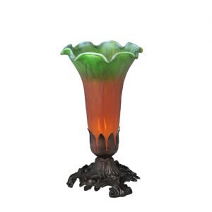 Amber Green Lily Art Glass Accent Lamp