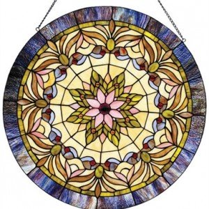 Edwardian Tiffany Stained Glass Round Window Panel