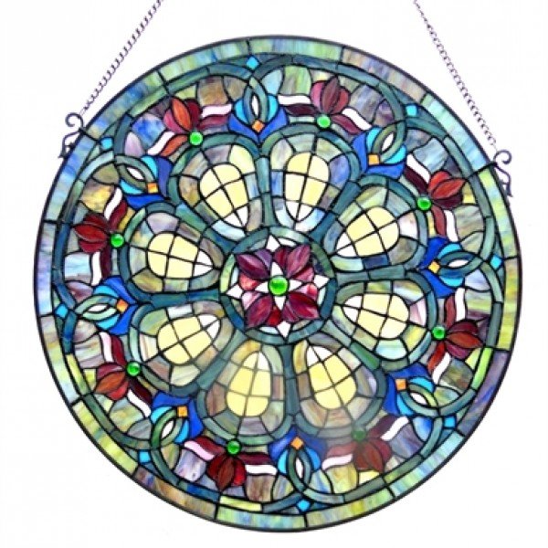 Teal Victorian Tiffany Stained Glass Window Panel