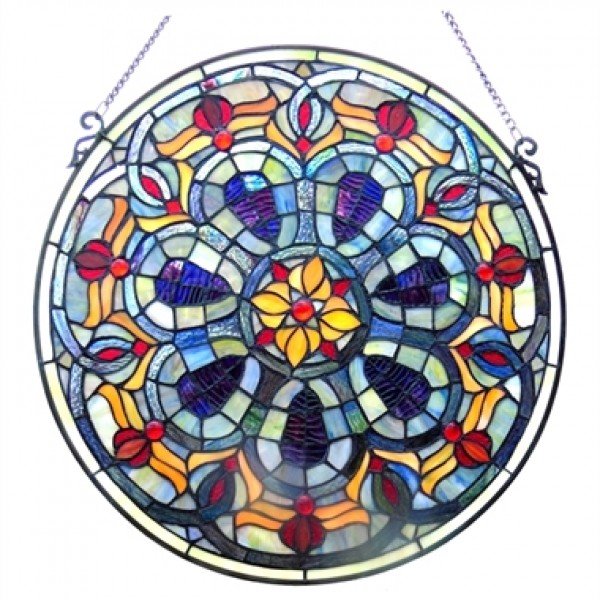 Blue Victorian Tiffany Stained Glass Window Panel