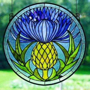 Blue Thistle Tiffany Stained Glass Window Panel
