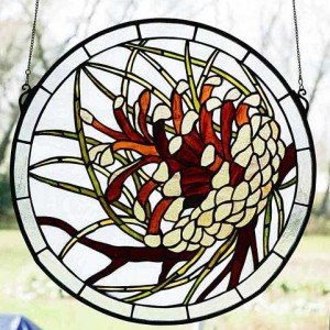 Pine Cone Tiffany Stained Glass Window Panel