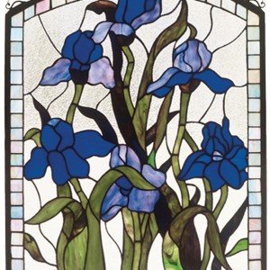 Blue Iris Tiffany Stained Glass Window Panel