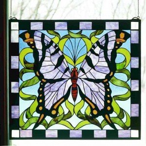 Lilac Butterfly Tiffany Stained Glass Window Panel