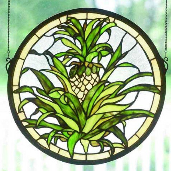 Welcome Pineapple Tiffany Stained Glass Window Panel