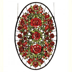 Oval Roses Tiffany Stained Glass Window Panel