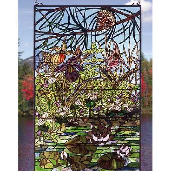 Woodland Lilypond Tiffany Stained Glass Window Panel