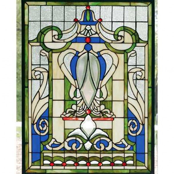 Blue Windsor Tiffany Stained Glass Window Panel