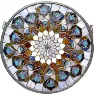 Tiffany Peacock Feathers Stained Glass Window Panel