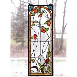 Tiffany Cat Stained Glass Peaches Window Panel