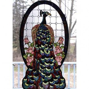 Peacock Profile Tiffany Stained Glass Window Panel