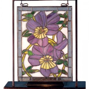 Pansies Tiffany Stained Glass Lighted Tabletop Panel