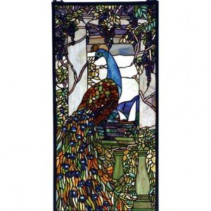 Purple Peacock Tiffany Stained Glass Window Panel