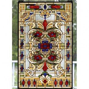 Estate Floral Tiffany Stained Glass Window Panel
