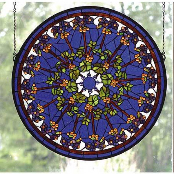 Violet Rosette Tiffany Stained Glass Window Panel