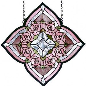 Roses Ring Tiffany Stained Glass Window Panel