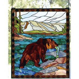 Grizzly Bear Tiffany Stained Glass Window Panel